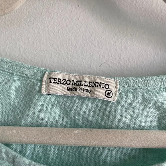 TERZO Millennio 100% Linen Oversized Long Sleeve Tunic Blouse with Lace Size M - Picture 3 of 10